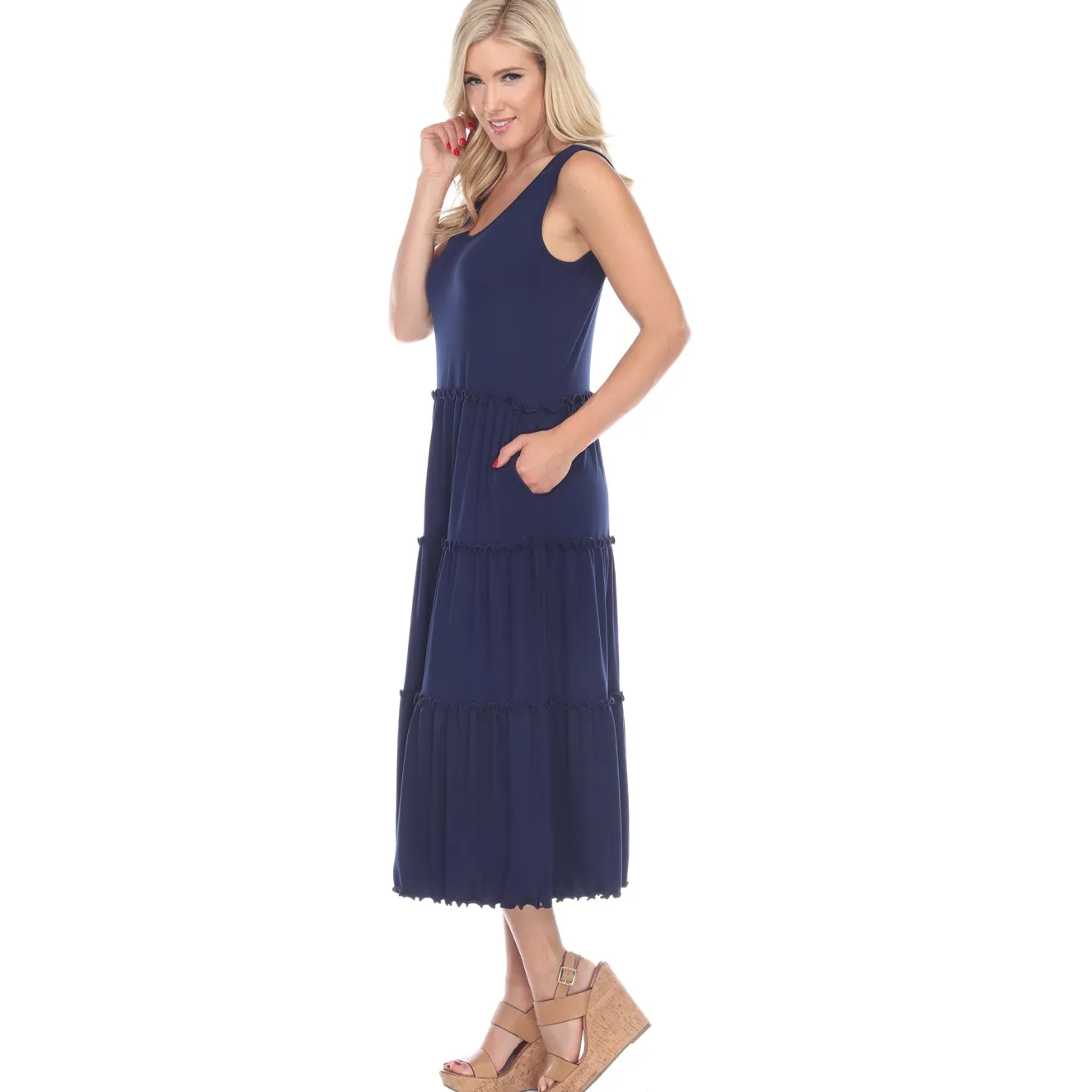 Scoop Neck Tiered Midi Dress