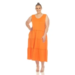 Scoop Neck Tiered Midi Dress - Plus