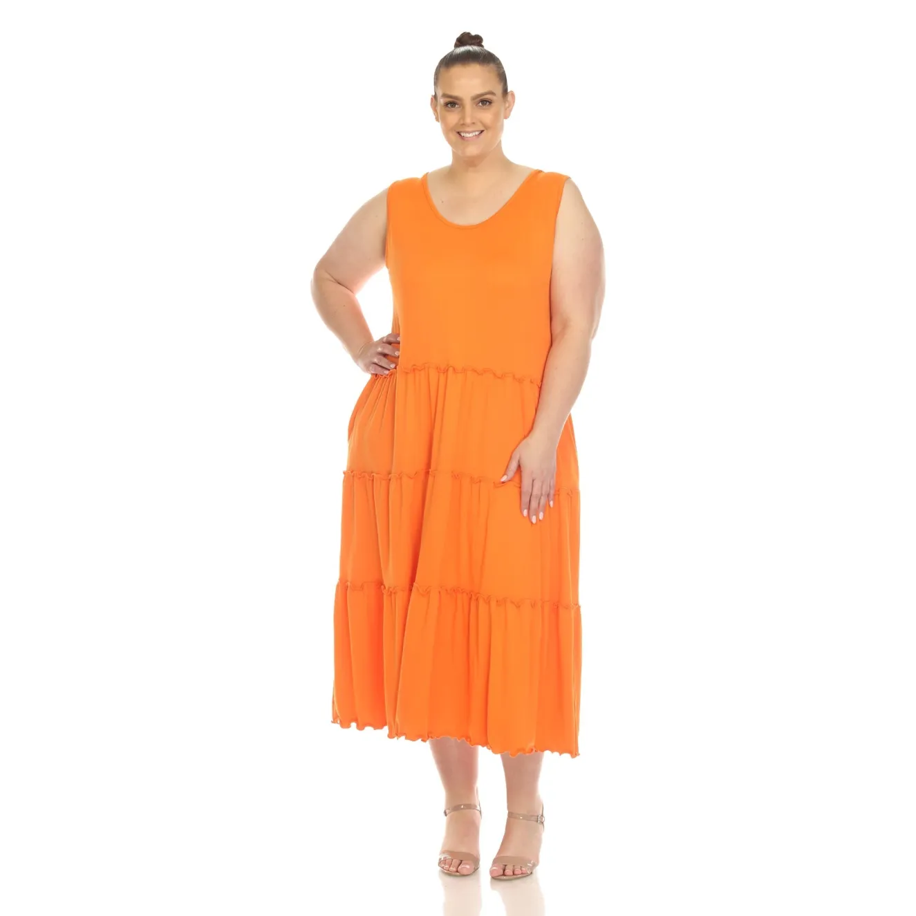 Scoop Neck Tiered Midi Dress - Plus