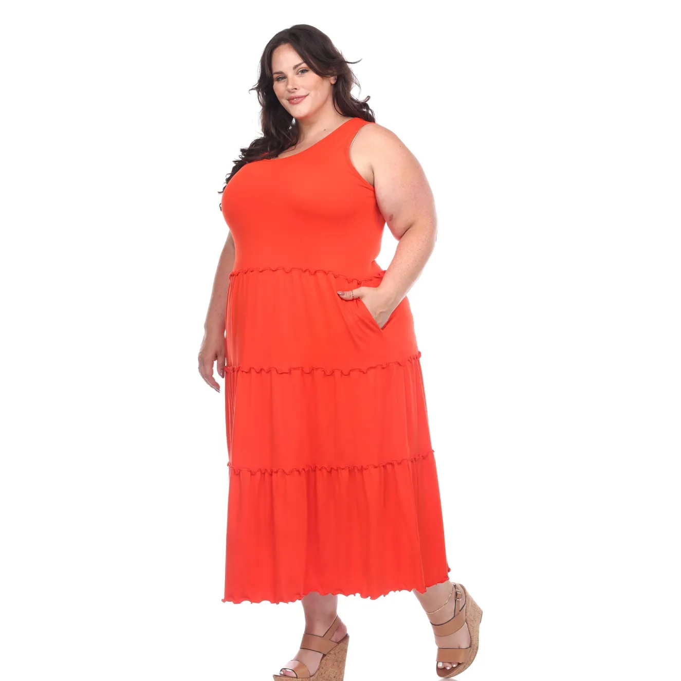 Scoop Neck Tiered Midi Dress - Plus