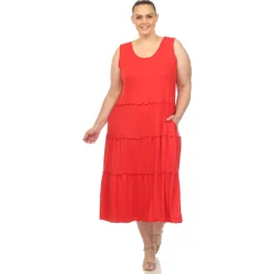 Scoop Neck Tiered Midi Dress - Plus