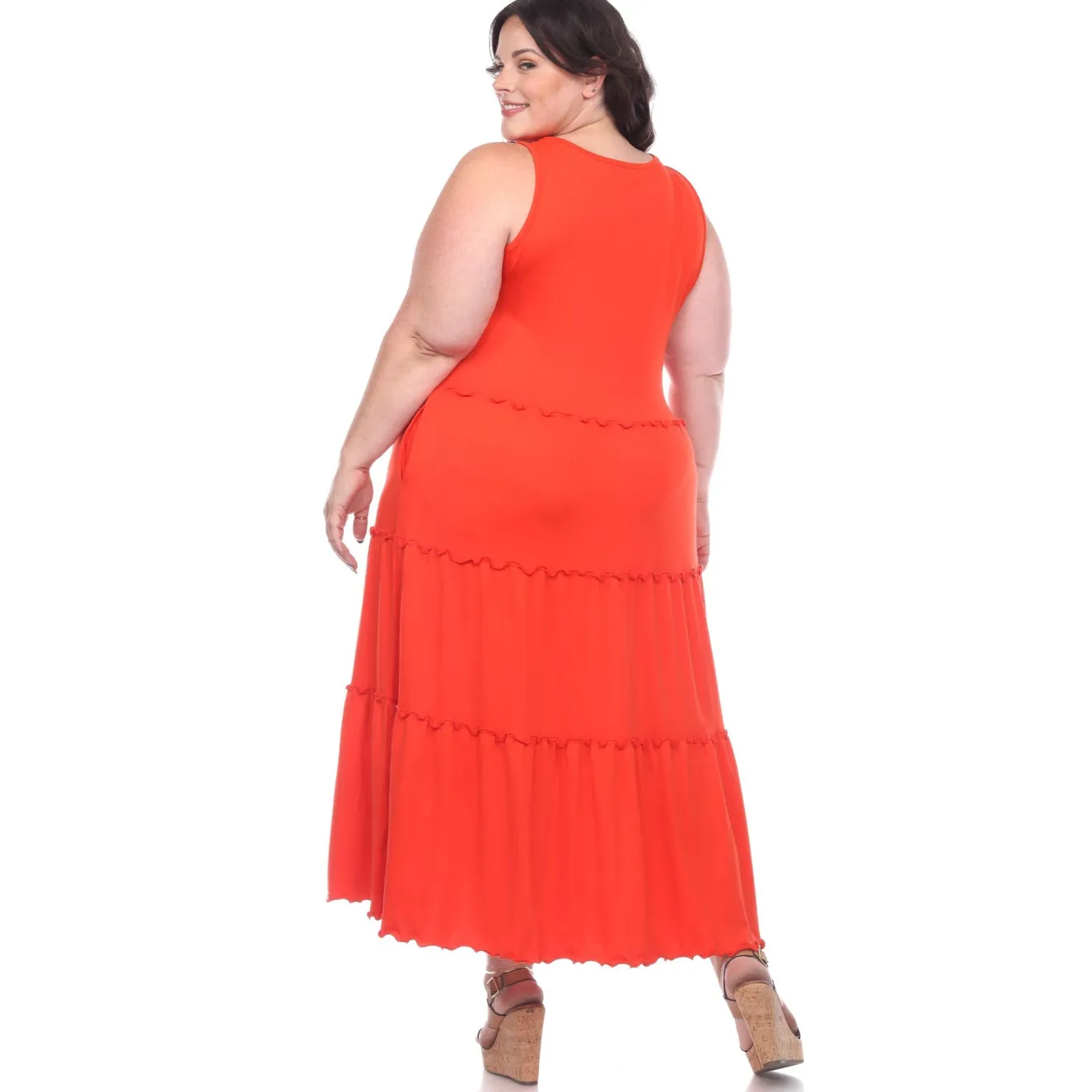 Scoop Neck Tiered Midi Dress - Plus