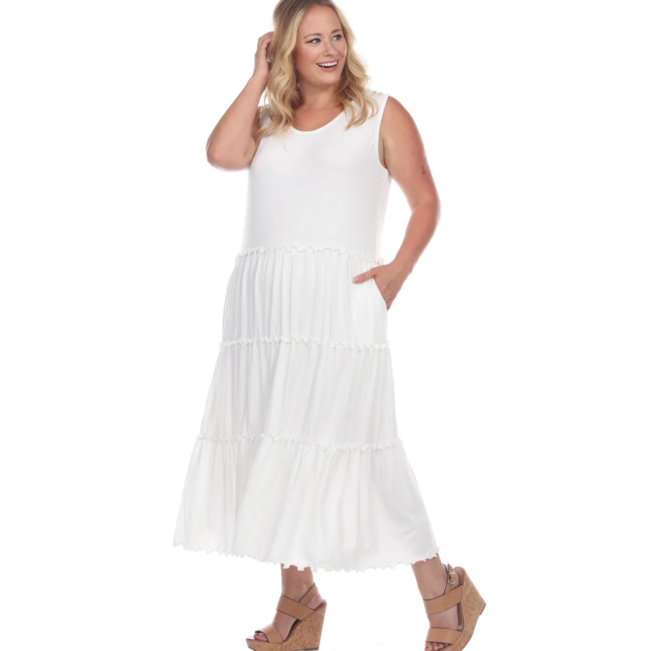 Scoop Neck Tiered Midi Dress - Plus