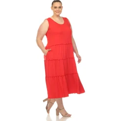 Scoop Neck Tiered Midi Dress - Plus