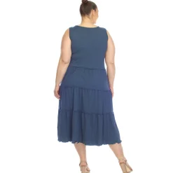 Scoop Neck Tiered Midi Dress - Plus