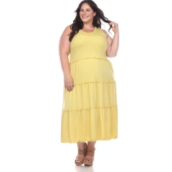Scoop Neck Tiered Midi Dress - Plus
