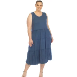 Scoop Neck Tiered Midi Dress - Plus