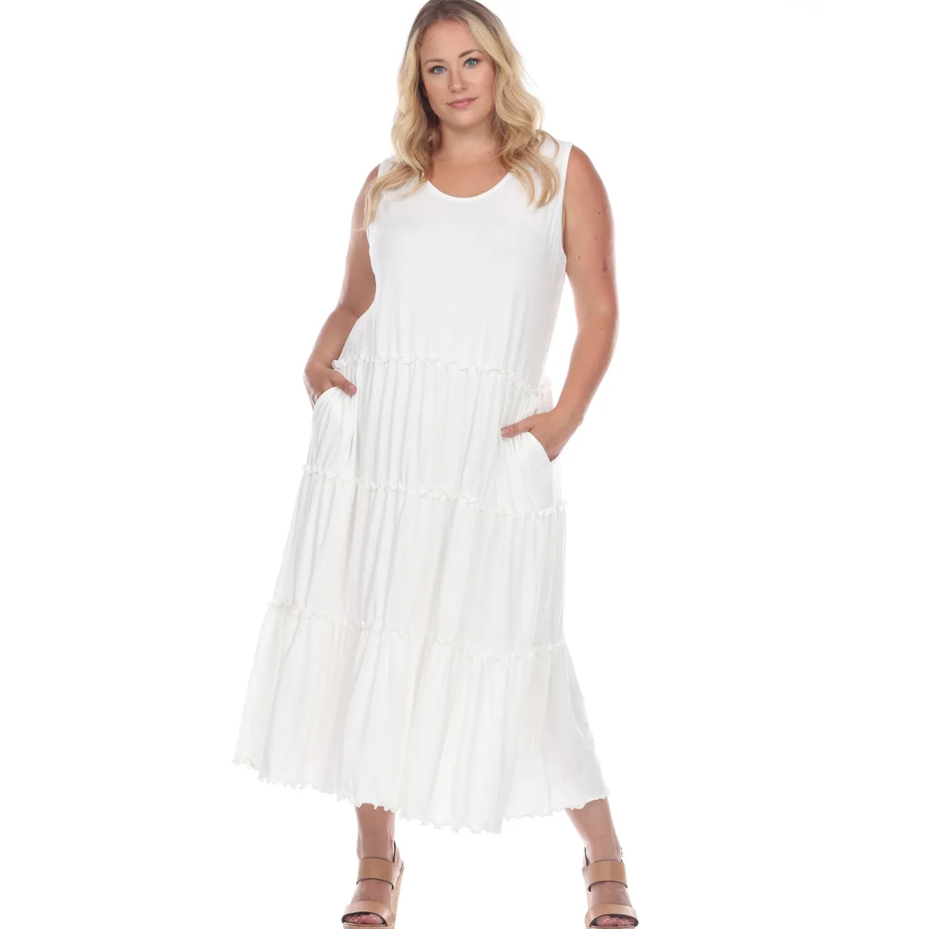 Scoop Neck Tiered Midi Dress - Plus