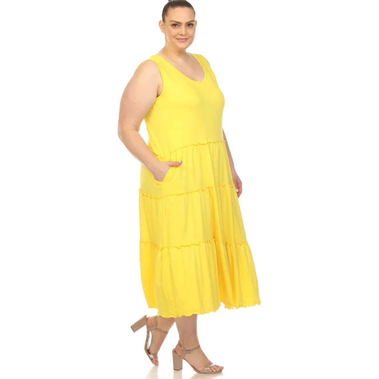 Scoop Neck Tiered Midi Dress - Plus