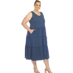 Scoop Neck Tiered Midi Dress - Plus