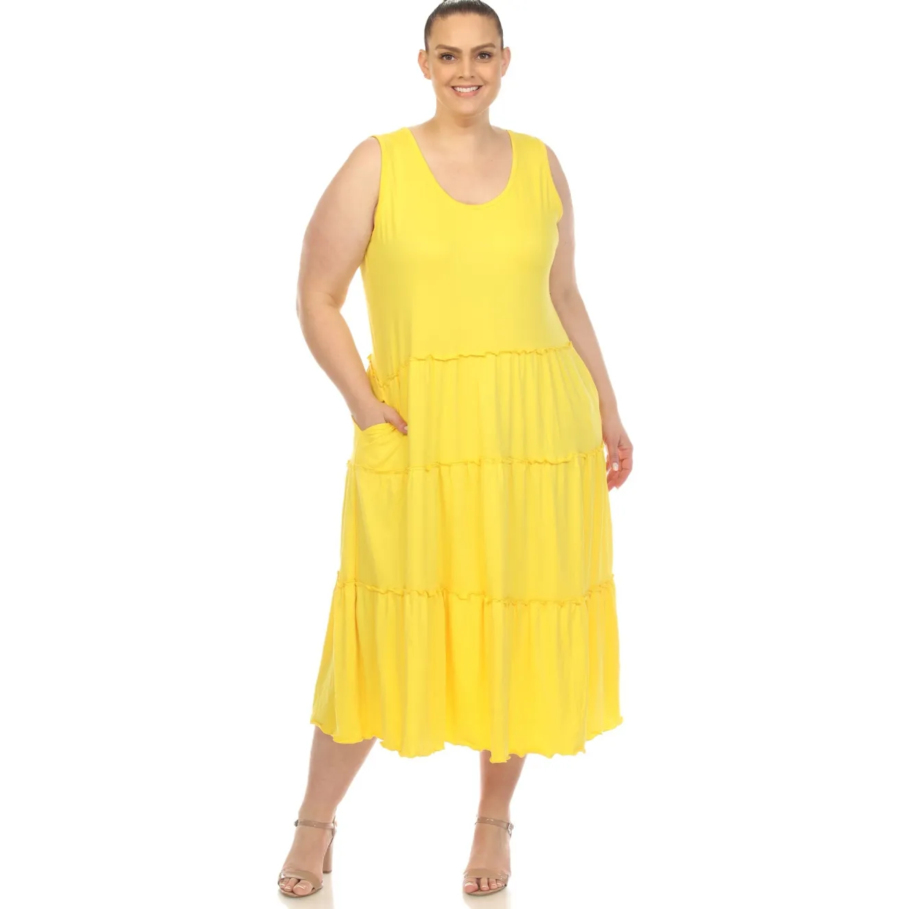 Scoop Neck Tiered Midi Dress - Plus