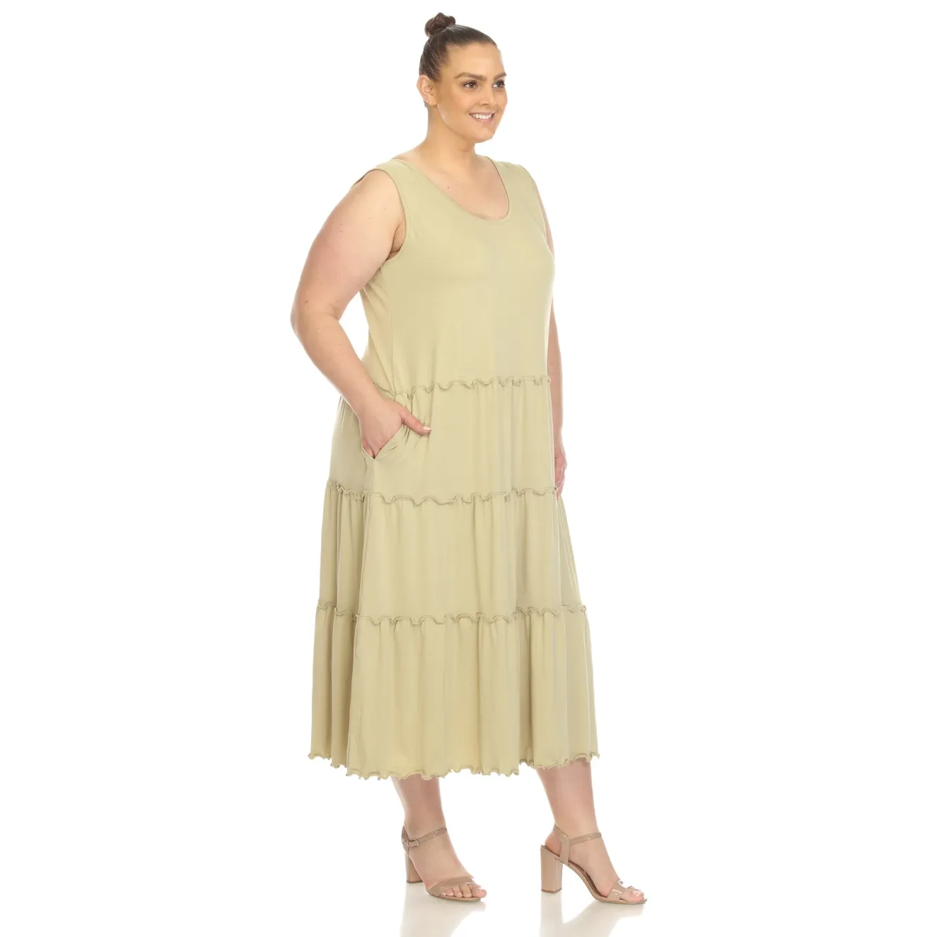 Scoop Neck Tiered Midi Dress - Plus