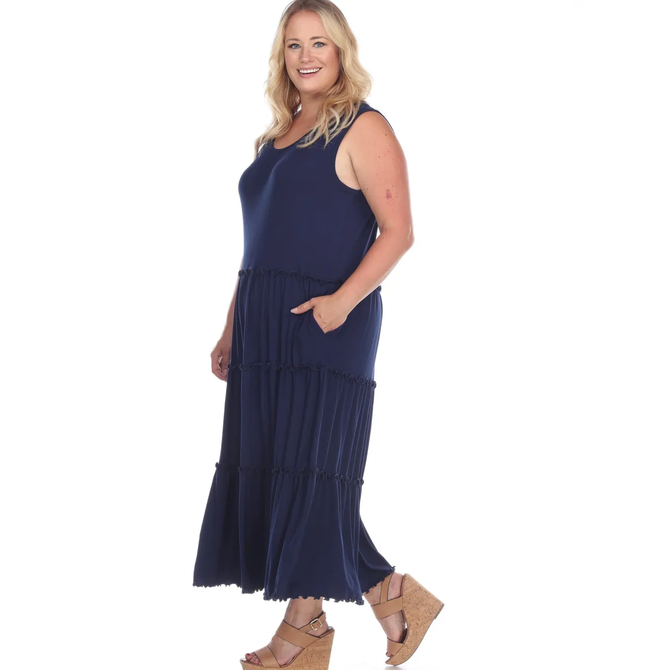 Scoop Neck Tiered Midi Dress - Plus