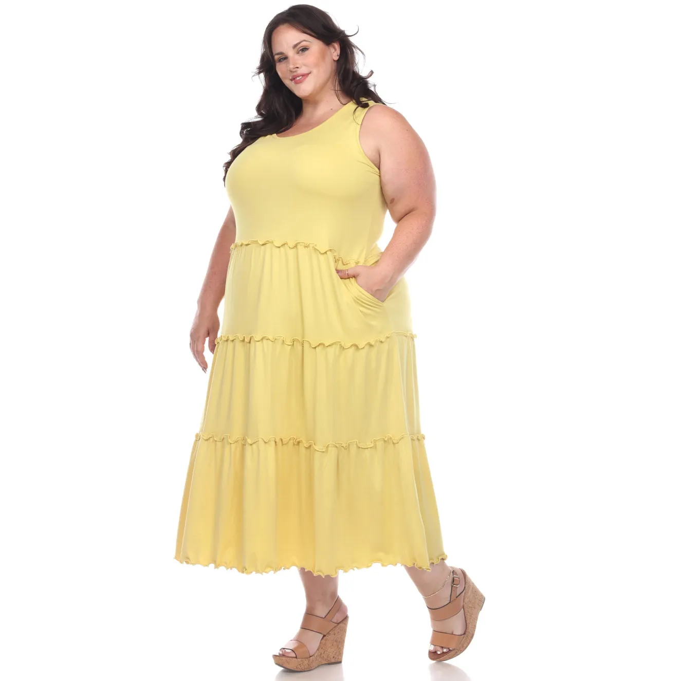 Scoop Neck Tiered Midi Dress - Plus