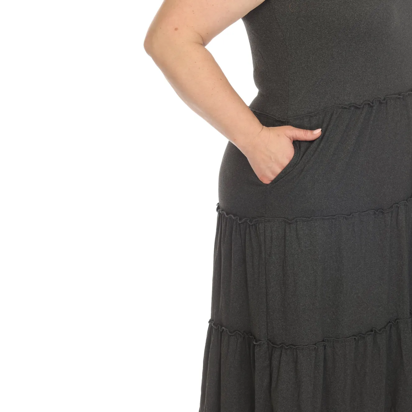 Scoop Neck Tiered Midi Dress - Plus