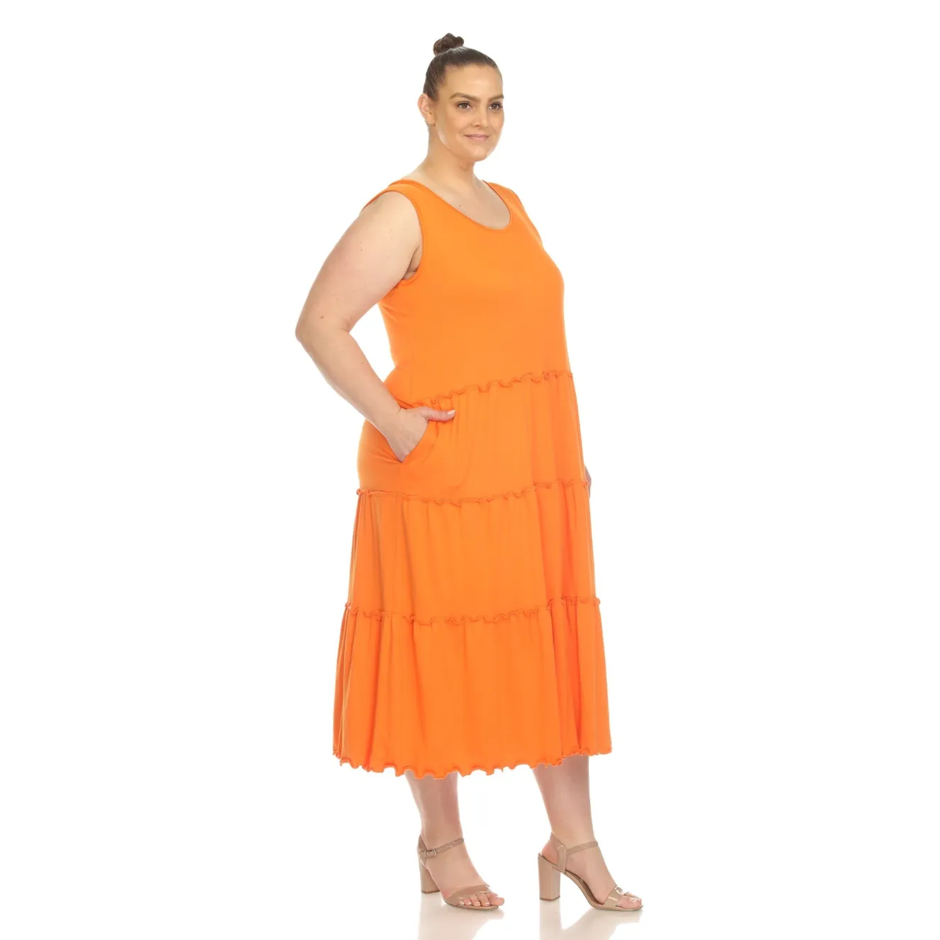 Scoop Neck Tiered Midi Dress - Plus