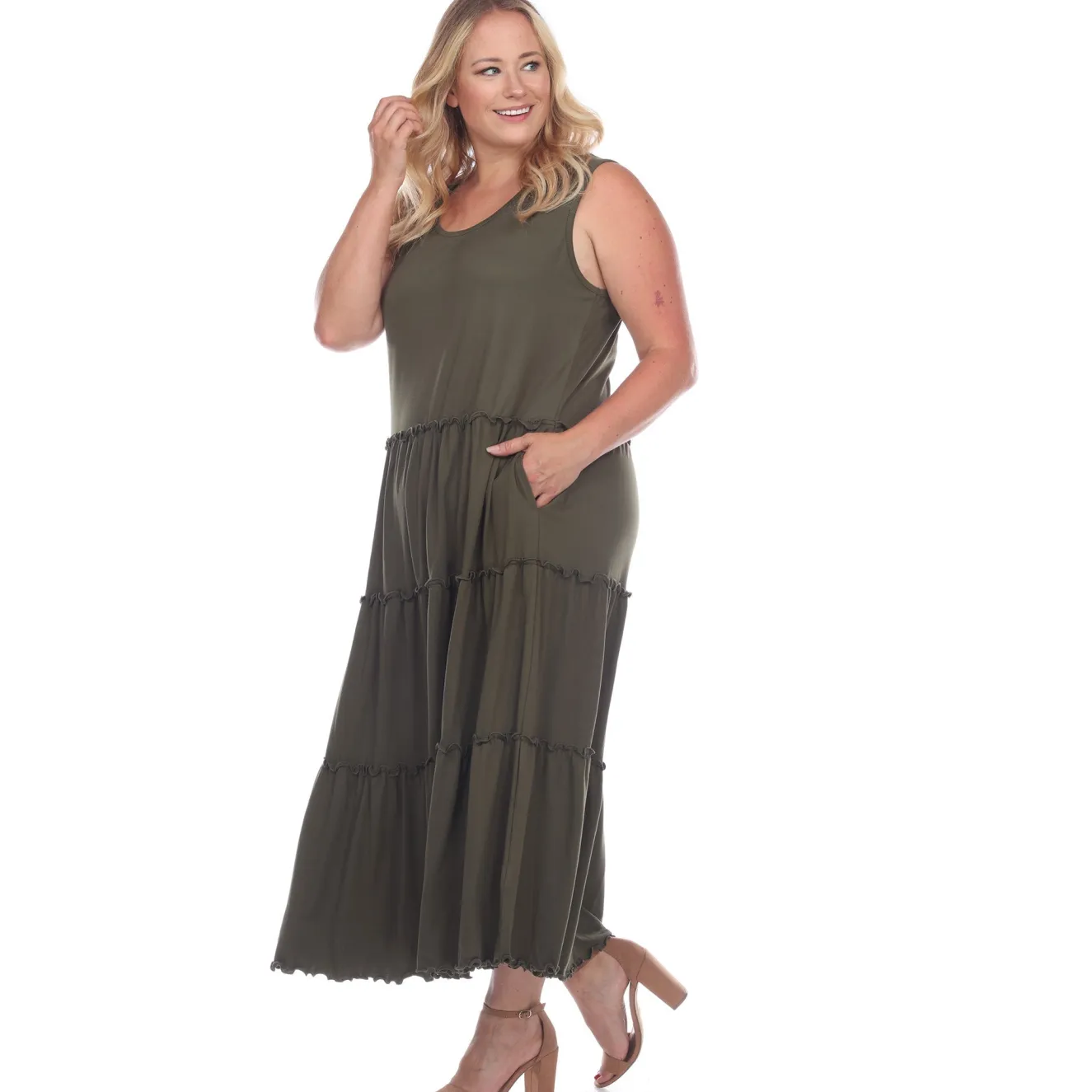 Scoop Neck Tiered Midi Dress - Plus