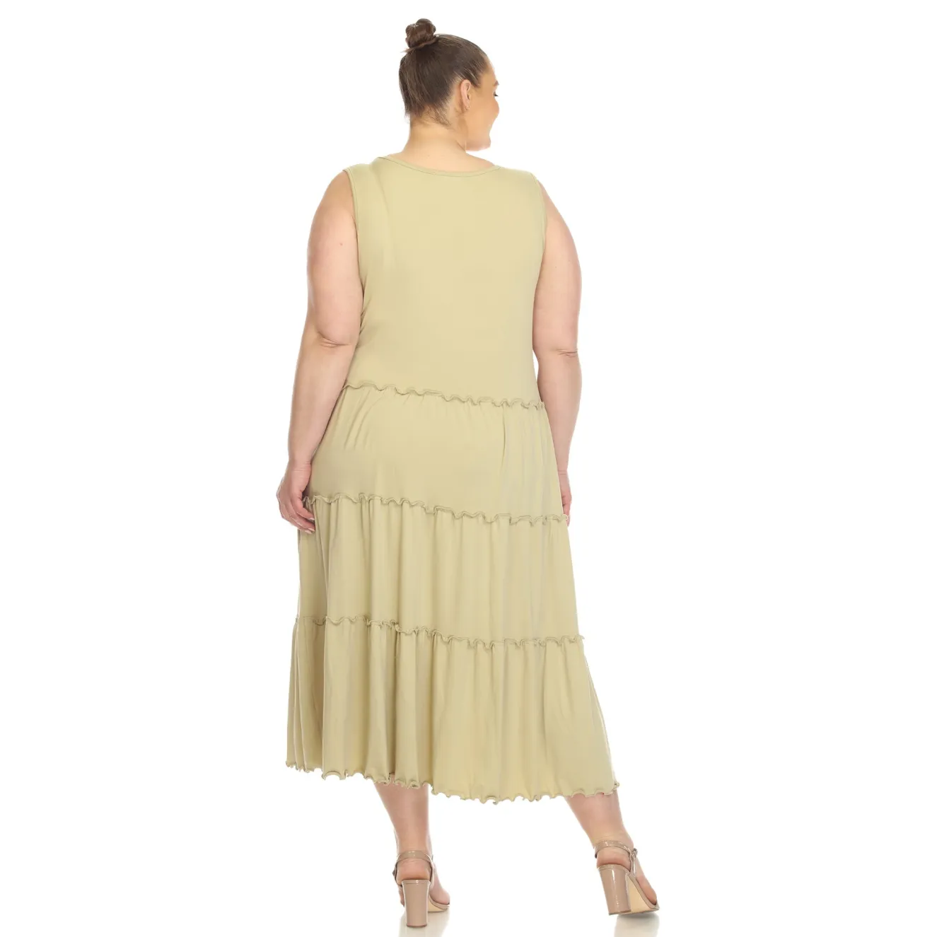Scoop Neck Tiered Midi Dress - Plus