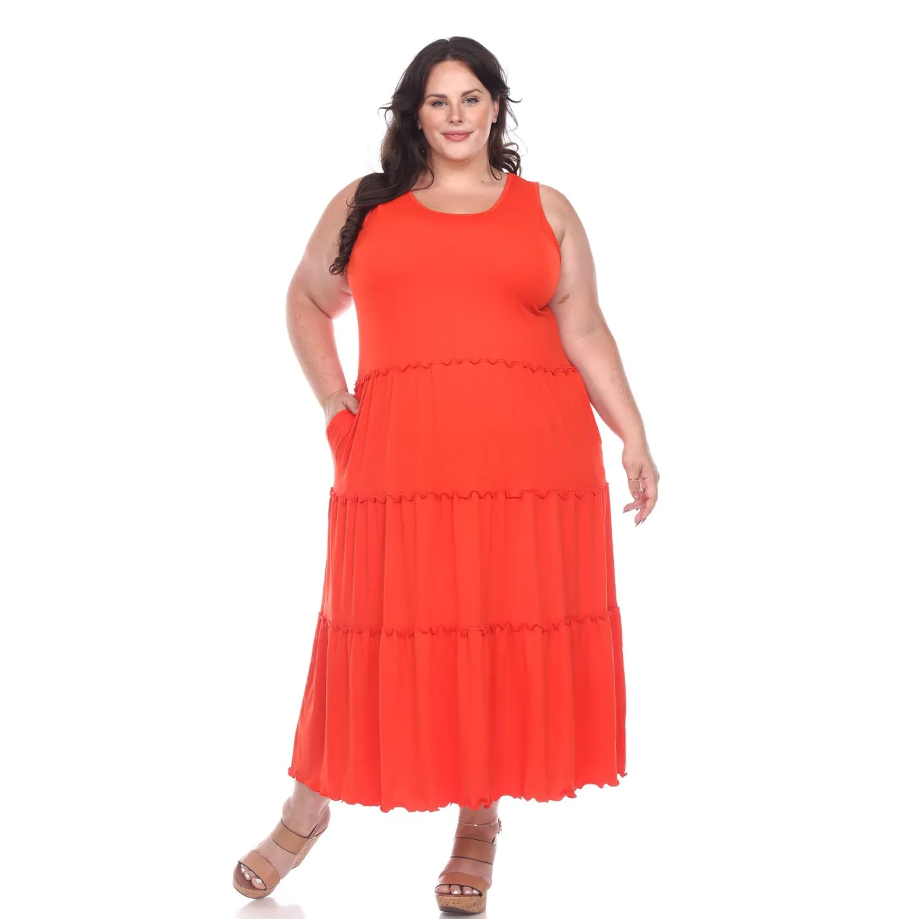Scoop Neck Tiered Midi Dress - Plus