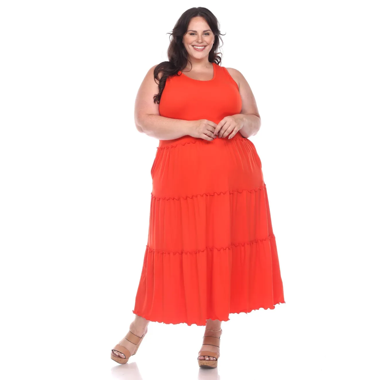 Scoop Neck Tiered Midi Dress - Plus