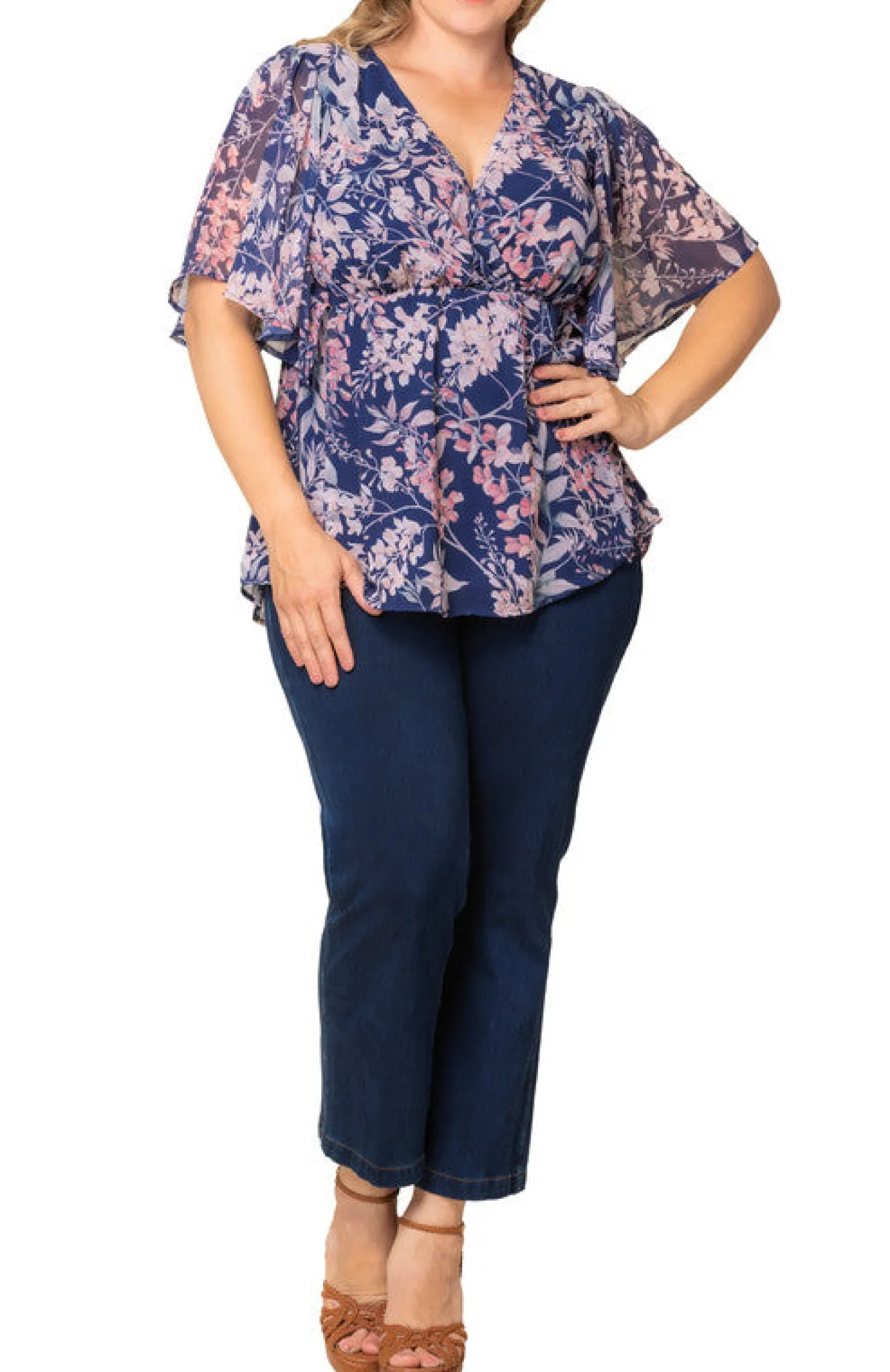 Seaside Serenade Navy Wisteria Blooms Top - Plus
