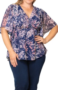 Seaside Serenade Navy Wisteria Blooms Top - Plus