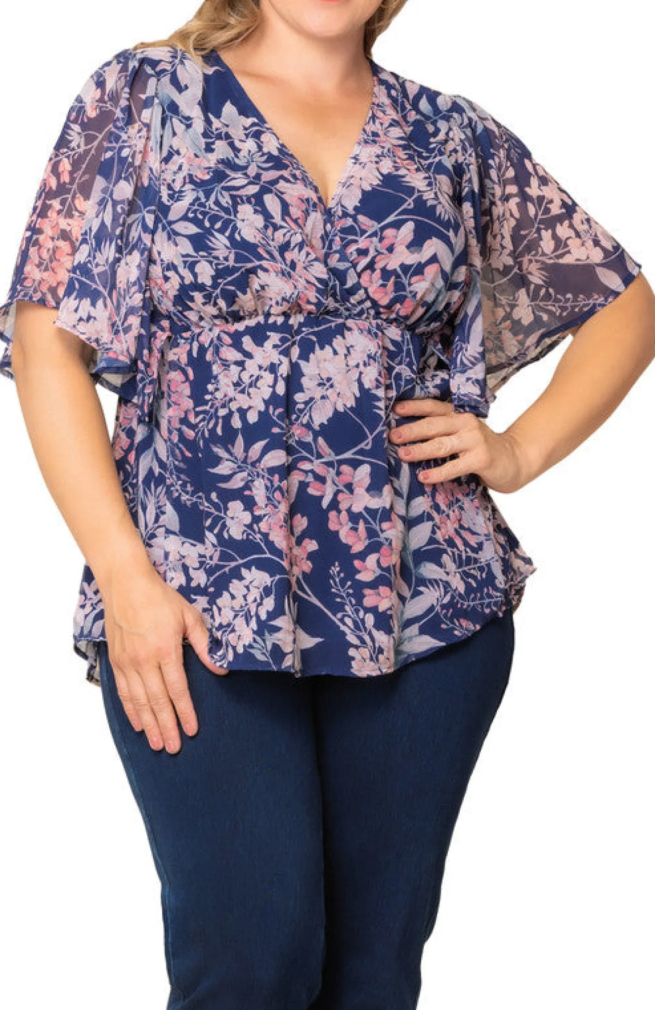Seaside Serenade Navy Wisteria Blooms Top - Plus
