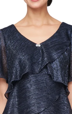 Shimmer Bodre Chiffon Tiered Cocktail Dress - Navy - Petite