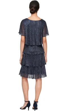 Shimmer Bodre Chiffon Tiered Cocktail Dress - Navy