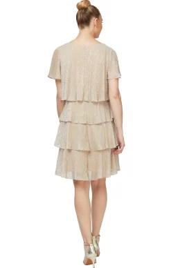 Shimmer Bodre Chiffon Tiered Cocktail Dress - Gold