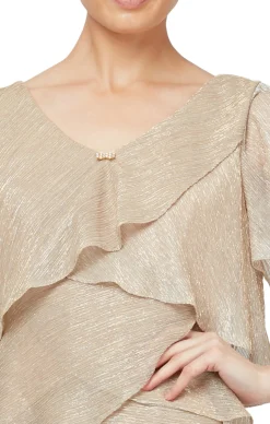 Shimmer Bodre Chiffon Tiered Cocktail Dress - Gold
