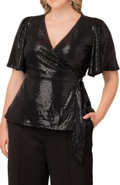 Shimmering Sequin Wrap Top - Plus