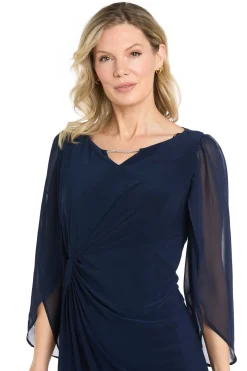 Short Jersey Dress with Tulip Chiffon Sleeve - Navy