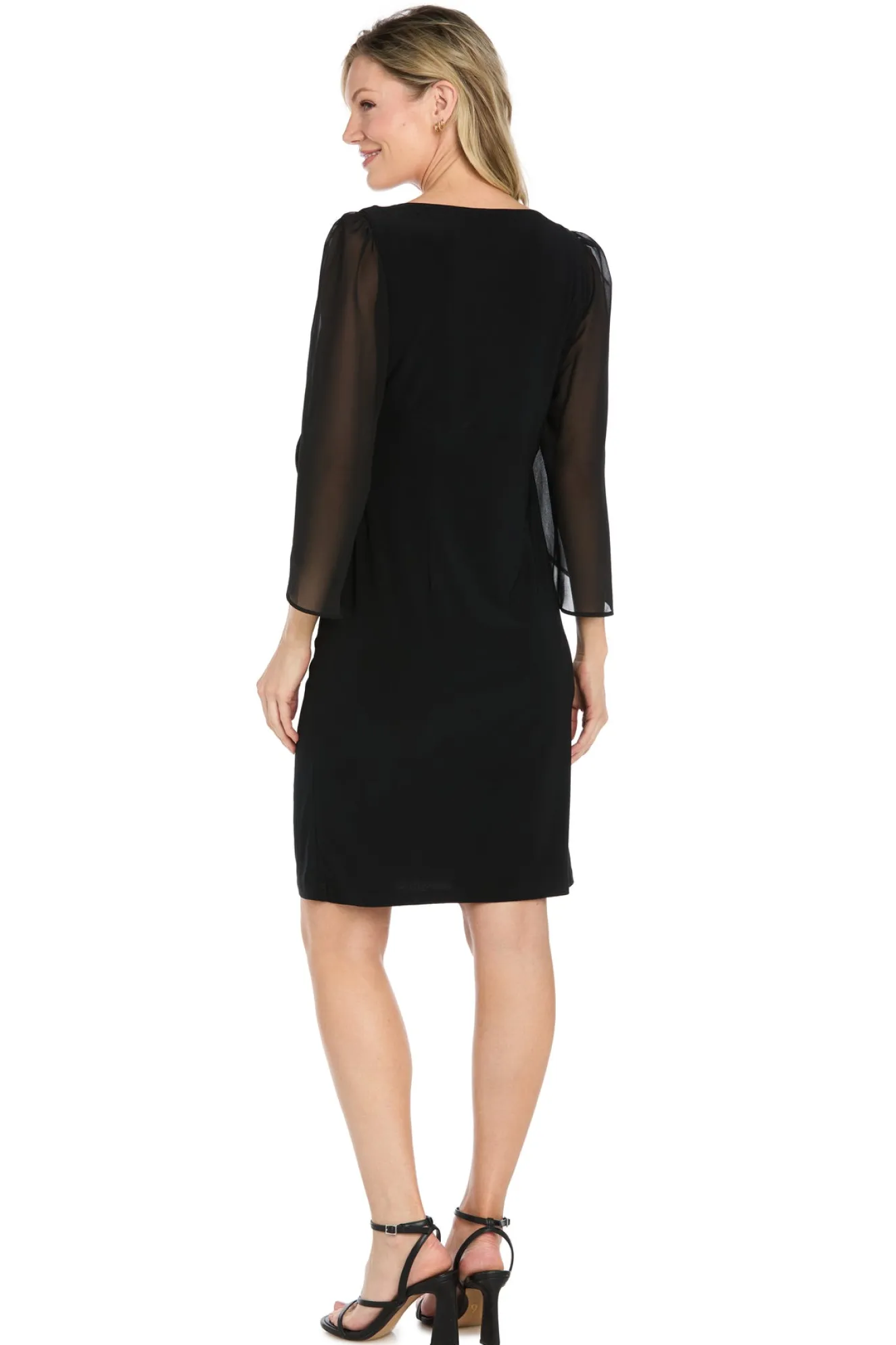 Short Jersey Dress with Tulip Chiffon Sleeve - Black
