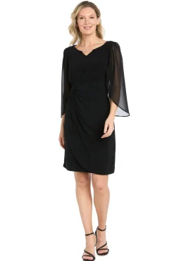 Short Jersey Dress with Tulip Chiffon Sleeve - Black