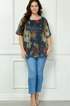 Short Puff Sleeve Scoop Neck Keyhole Back Blouse in Teal - Plus