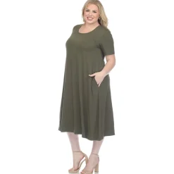 Short Sleeve Pocket Swing Midi Dress - Plus