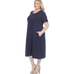 Short Sleeve Pocket Swing Midi Dress - Plus