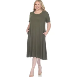Short Sleeve Pocket Swing Midi Dress - Plus