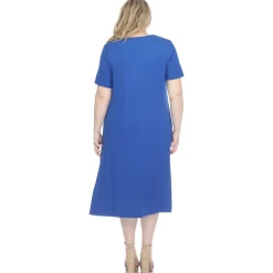 Short Sleeve Pocket Swing Midi Dress - Plus