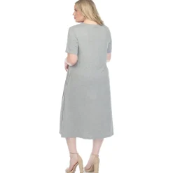 Short Sleeve Pocket Swing Midi Dress - Plus