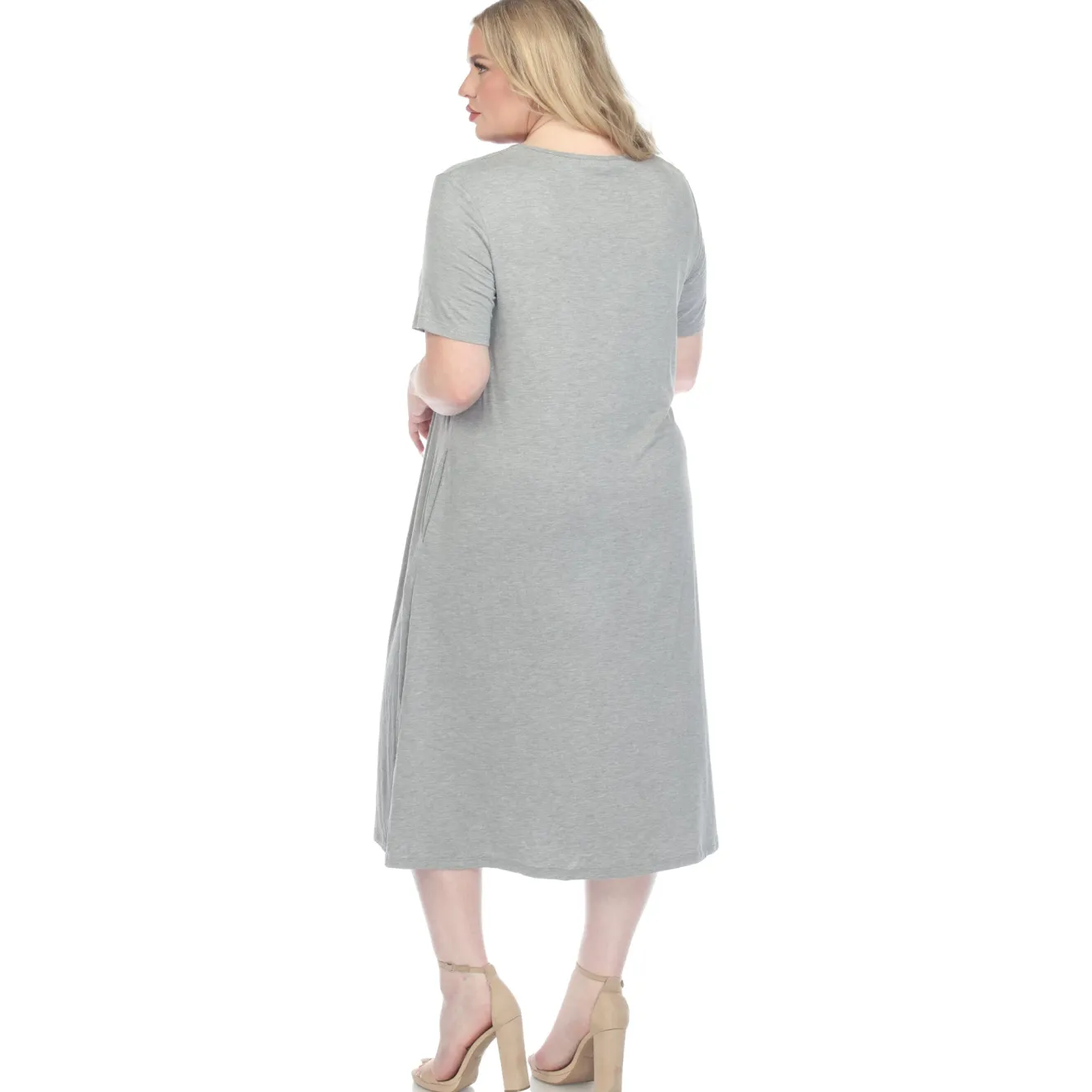 Short Sleeve Pocket Swing Midi Dress - Plus