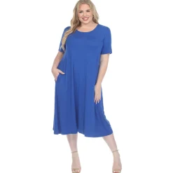 Short Sleeve Pocket Swing Midi Dress - Plus