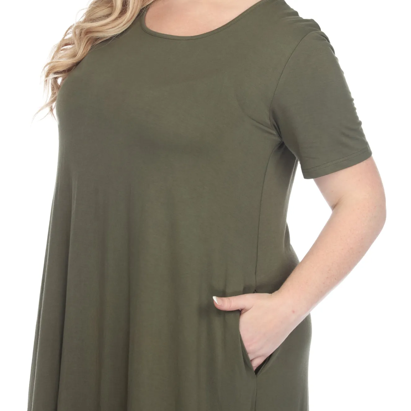 Short Sleeve Pocket Swing Midi Dress - Plus