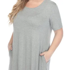 Short Sleeve Pocket Swing Midi Dress - Plus