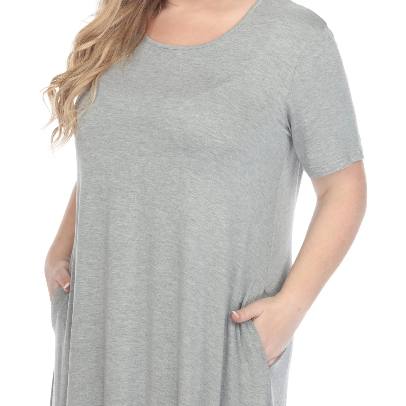Short Sleeve Pocket Swing Midi Dress - Plus