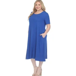 Short Sleeve Pocket Swing Midi Dress - Plus