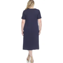 Short Sleeve Pocket Swing Midi Dress - Plus