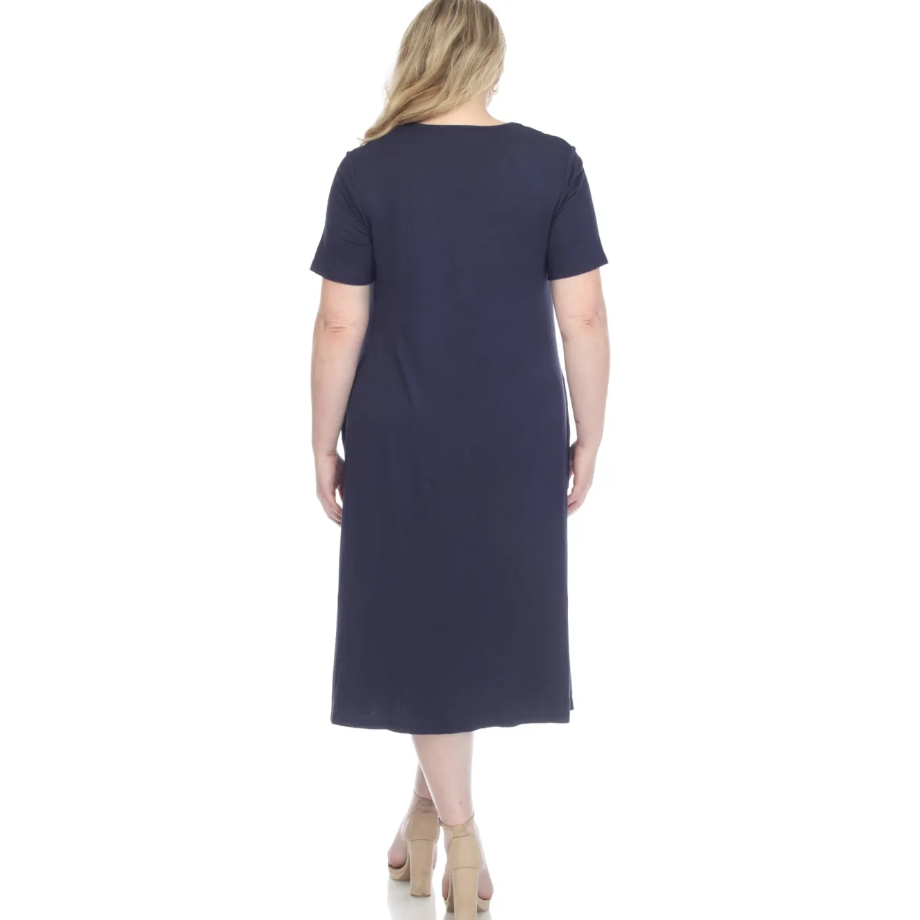 Short Sleeve Pocket Swing Midi Dress - Plus