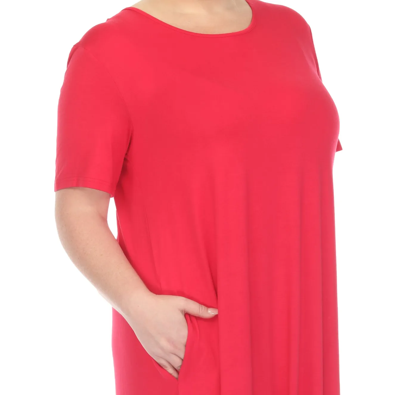 Short Sleeve Pocket Swing Midi Dress - Plus